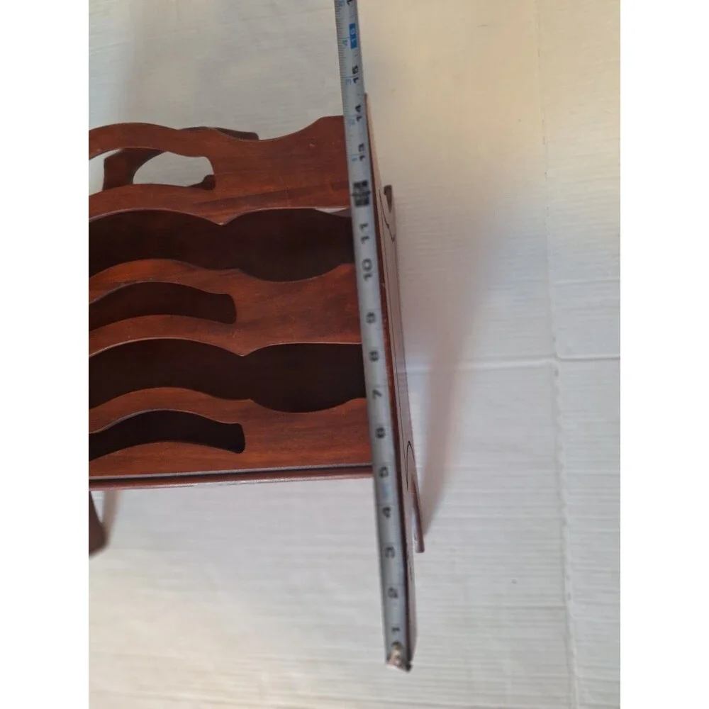 Vintage MCM Butler Style #717 Solid Mahogany Magazine Rack Holder Hand Carved